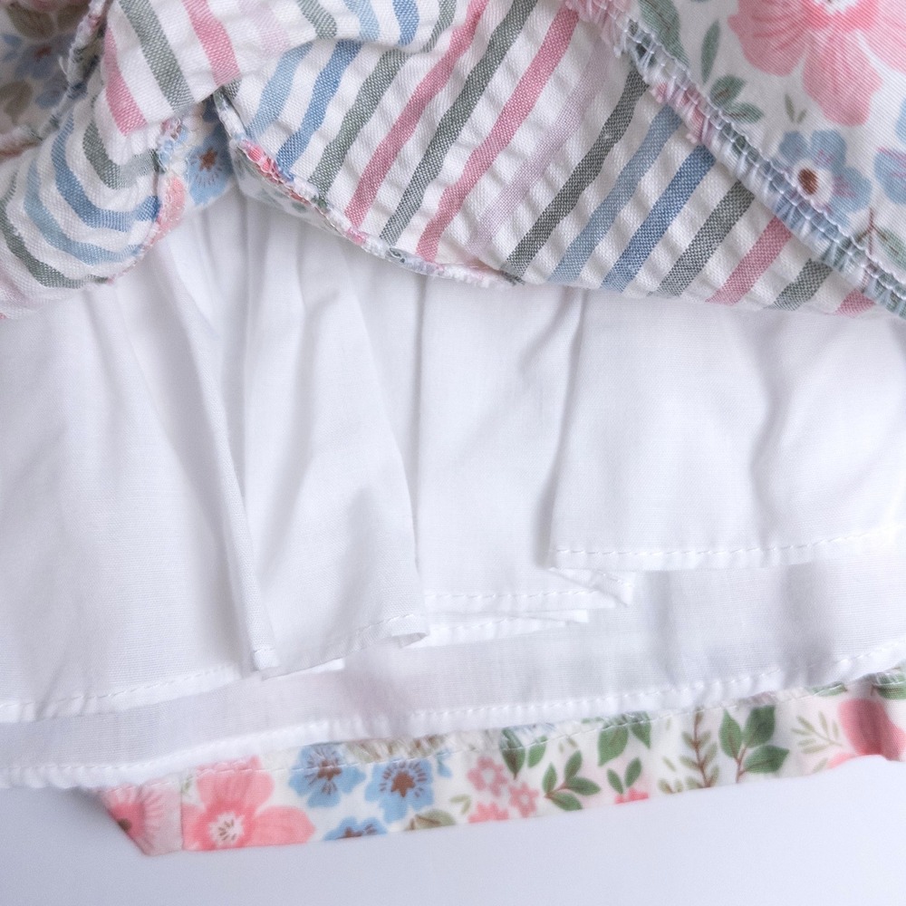 Bonnie Baby Dress Kids 18M Pink Blue Striped Floral Seersucker Sleeveless Bow - Picture 5 of 7